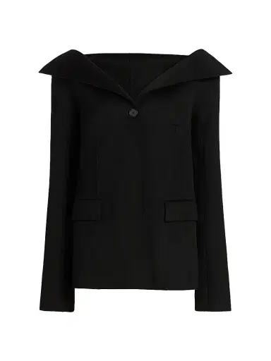 Toteme Women's Open Collar Wool Jacket - Black | Thumbnail 1 Toteme Women's Open Collar Wool Jacket - Black | Thumbnail 1