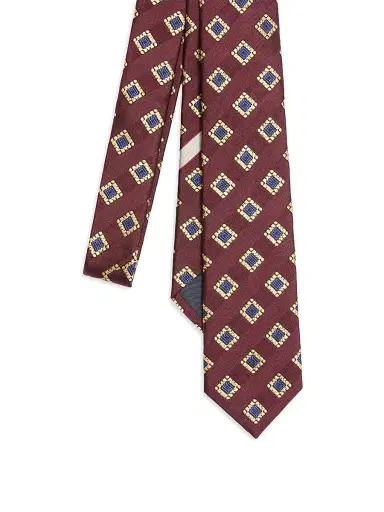 Valentino Garavani Men's Valentie Patterned Tie in Silk, Wool, and Jacquard - Bordeaux | Thumbnail 2 Valentino Garavani Men's Valentie Patterned Tie in Silk, Wool, and Jacquard - Bordeaux | Thumbnail 2