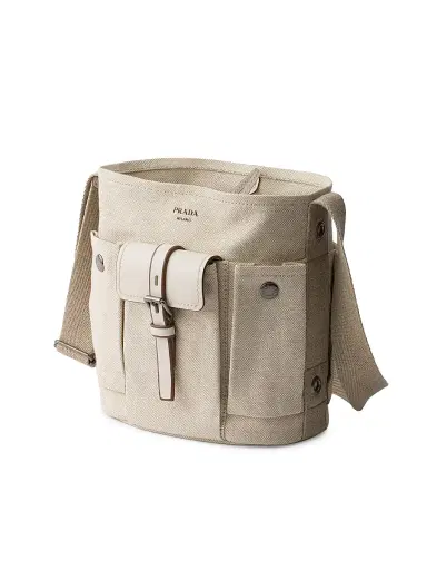 Prada Women's Route Mini Canvas and Leather Bucket Bag - Beige Khaki | Thumbnail 2 Prada Women's Route Mini Canvas and Leather Bucket Bag - Beige Khaki | Thumbnail 2