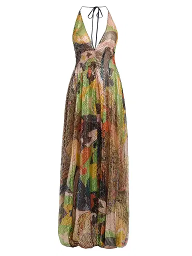 Etro Women's Metallic Lotus Paisley Silk Halter Gown - Stamp Afdo Blu | Thumbnail 1 Etro Women's Metallic Lotus Paisley Silk Halter Gown - Stamp Afdo Blu | Thumbnail 1