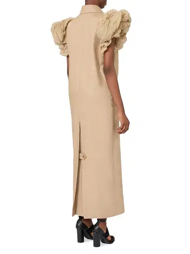 Max Mara Women's Sleeveless Trench Coat in Linen Basketweave with Ruffles - Camel | Thumbnail 4 Max Mara Women's Sleeveless Trench Coat in Linen Basketweave with Ruffles - Camel | Thumbnail 4