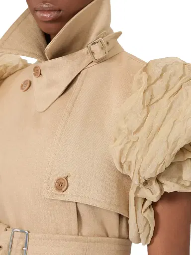 Max Mara Women's Sleeveless Trench Coat in Linen Basketweave with Ruffles - Camel | Thumbnail 6 Max Mara Women's Sleeveless Trench Coat in Linen Basketweave with Ruffles - Camel | Thumbnail 6