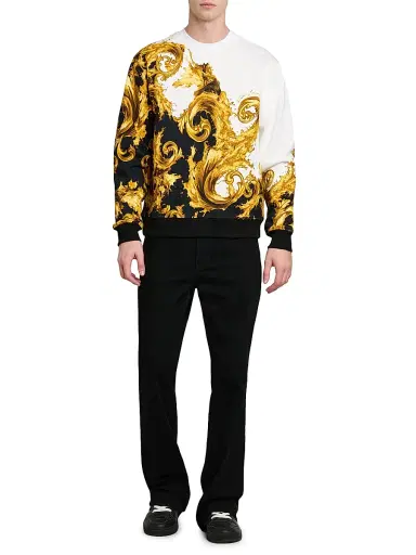 Versace Men's Barocco Cotton Crewneck Sweatshirt - White Black Gold | Thumbnail 2 Versace Men's Barocco Cotton Crewneck Sweatshirt - White Black Gold | Thumbnail 2