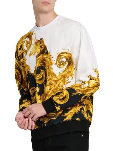 Versace Men's Barocco Cotton Crewneck Sweatshirt - White Black Gold | Thumbnail 3 Versace Men's Barocco Cotton Crewneck Sweatshirt - White Black Gold | Thumbnail 3