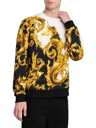 Versace Men's Barocco Cotton Crewneck Sweatshirt - White Black Gold | Thumbnail 4 Versace Men's Barocco Cotton Crewneck Sweatshirt - White Black Gold | Thumbnail 4