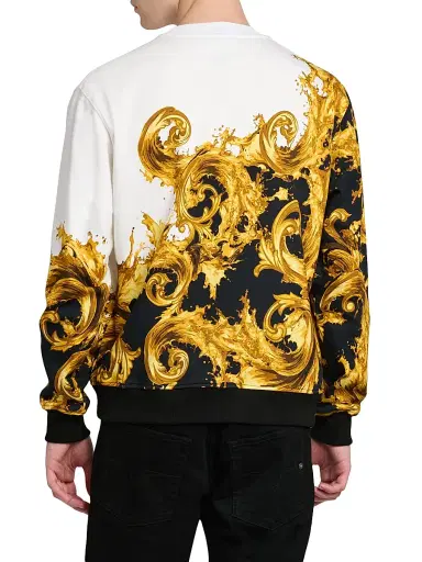 Versace Men's Barocco Cotton Crewneck Sweatshirt - White Black Gold | Thumbnail 5 Versace Men's Barocco Cotton Crewneck Sweatshirt - White Black Gold | Thumbnail 5