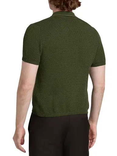 Versace Men's Cotton Button-Front Short-Sleeve Sweater - Dark Olive | Thumbnail 5 Versace Men's Cotton Button-Front Short-Sleeve Sweater - Dark Olive | Thumbnail 5