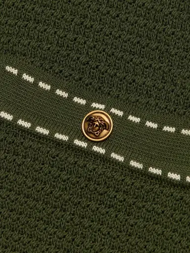 Versace Men's Cotton Button-Front Short-Sleeve Sweater - Dark Olive | Thumbnail 7 Versace Men's Cotton Button-Front Short-Sleeve Sweater - Dark Olive | Thumbnail 7
