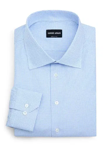Giorgio Armani Men's Checked Dress Shirt - Light Blue - Size 16.5 | Thumbnail 1 Giorgio Armani Men's Checked Dress Shirt - Light Blue - Size 16.5 | Thumbnail 1