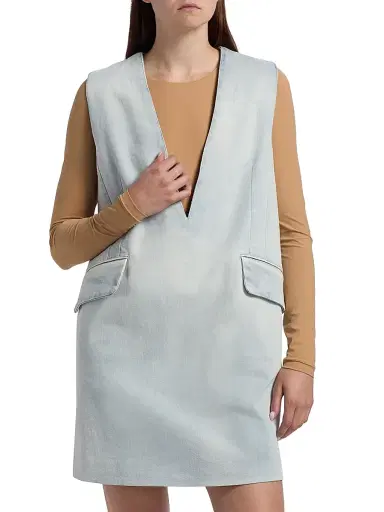 MM6 MAISON MARGIELA Women's V-Neck Denim Shift Minidress - Light Blue - Size 2 | Thumbnail 3 MM6 MAISON MARGIELA Women's V-Neck Denim Shift Minidress - Light Blue - Size 2 | Thumbnail 3