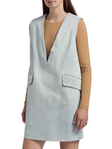 MM6 MAISON MARGIELA Women's V-Neck Denim Shift Minidress - Light Blue - Size 2 | Thumbnail 4 MM6 MAISON MARGIELA Women's V-Neck Denim Shift Minidress - Light Blue - Size 2 | Thumbnail 4