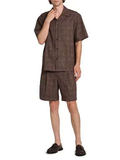 Jil Sander Men's Check Wool-Linen Relaxed-Fit Trouser-Style Shorts - Marron | Thumbnail 2 Jil Sander Men's Check Wool-Linen Relaxed-Fit Trouser-Style Shorts - Marron | Thumbnail 2