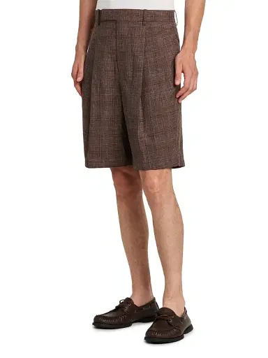 Jil Sander Men's Check Wool-Linen Relaxed-Fit Trouser-Style Shorts - Marron | Thumbnail 4 Jil Sander Men's Check Wool-Linen Relaxed-Fit Trouser-Style Shorts - Marron | Thumbnail 4