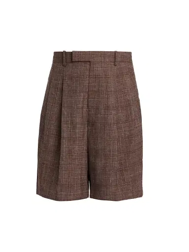 Jil Sander Men's Check Wool-Linen Relaxed-Fit Trouser-Style Shorts - Marron | Thumbnail 1 Jil Sander Men's Check Wool-Linen Relaxed-Fit Trouser-Style Shorts - Marron | Thumbnail 1