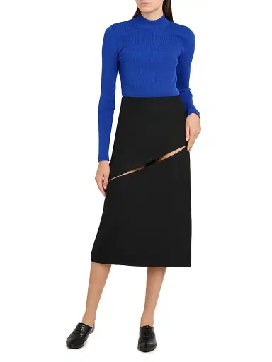 Jil Sander Women's Cut-Out Grain de Poudre Wool Knee-Length Skirt - Black | Thumbnail 2 Jil Sander Women's Cut-Out Grain de Poudre Wool Knee-Length Skirt - Black | Thumbnail 2