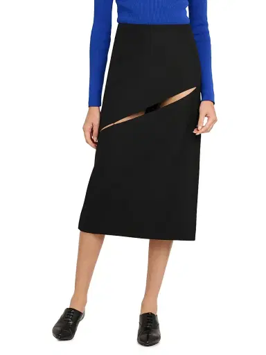 Jil Sander Women's Cut-Out Grain de Poudre Wool Knee-Length Skirt - Black | Thumbnail 3 Jil Sander Women's Cut-Out Grain de Poudre Wool Knee-Length Skirt - Black | Thumbnail 3
