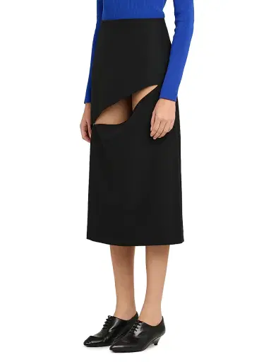 Jil Sander Women's Cut-Out Grain de Poudre Wool Knee-Length Skirt - Black | Thumbnail 4 Jil Sander Women's Cut-Out Grain de Poudre Wool Knee-Length Skirt - Black | Thumbnail 4