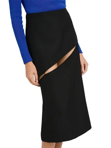 Jil Sander Women's Cut-Out Grain de Poudre Wool Knee-Length Skirt - Black | Thumbnail 6 Jil Sander Women's Cut-Out Grain de Poudre Wool Knee-Length Skirt - Black | Thumbnail 6