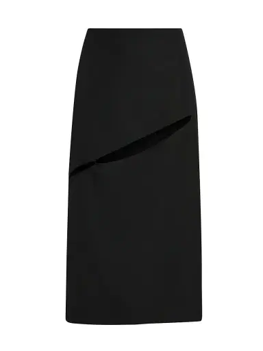 Jil Sander Women's Cut-Out Grain de Poudre Wool Knee-Length Skirt - Black | Thumbnail 1 Jil Sander Women's Cut-Out Grain de Poudre Wool Knee-Length Skirt - Black | Thumbnail 1