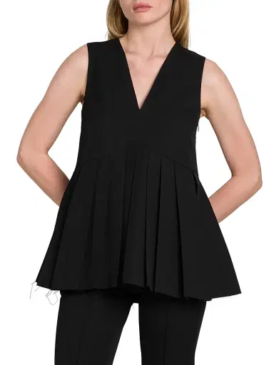 Jil Sander Women's Pleated Wool V-Neck Sleeveless Top - Black - Size 2 | Thumbnail 3 Jil Sander Women's Pleated Wool V-Neck Sleeveless Top - Black - Size 2 | Thumbnail 3
