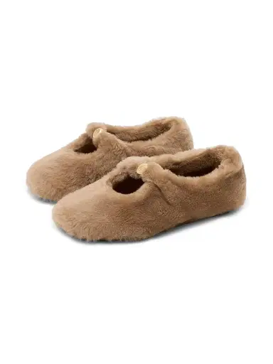 Loewe Women's Pebble Soft Shearling Ballerina Flats - Oak | Thumbnail 2 Loewe Women's Pebble Soft Shearling Ballerina Flats - Oak | Thumbnail 2