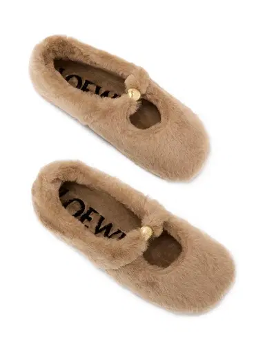 Loewe Women's Pebble Soft Shearling Ballerina Flats - Oak | Thumbnail 3 Loewe Women's Pebble Soft Shearling Ballerina Flats - Oak | Thumbnail 3
