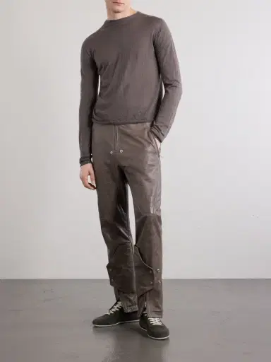 Rick Owens Motopants Straight-Leg Panelled Leather Trousers - Men | Thumbnail 2 Rick Owens Motopants Straight-Leg Panelled Leather Trousers - Men | Thumbnail 2