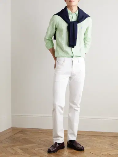 Polo Ralph Lauren Button-Down Collar Logo-Embroidered Striped Linen Shirt - Men | Thumbnail 2 Polo Ralph Lauren Button-Down Collar Logo-Embroidered Striped Linen Shirt - Men | Thumbnail 2