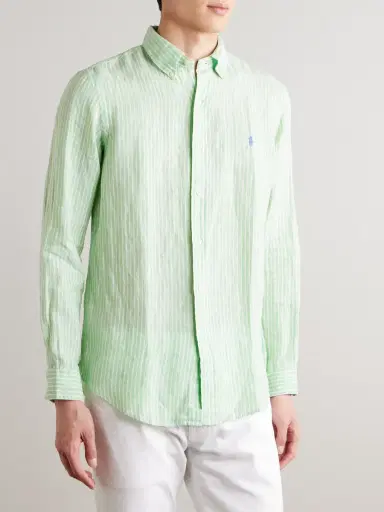 Polo Ralph Lauren Button-Down Collar Logo-Embroidered Striped Linen Shirt - Men | Thumbnail 3 Polo Ralph Lauren Button-Down Collar Logo-Embroidered Striped Linen Shirt - Men | Thumbnail 3