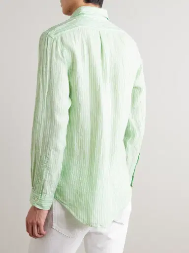 Polo Ralph Lauren Button-Down Collar Logo-Embroidered Striped Linen Shirt - Men | Thumbnail 4 Polo Ralph Lauren Button-Down Collar Logo-Embroidered Striped Linen Shirt - Men | Thumbnail 4
