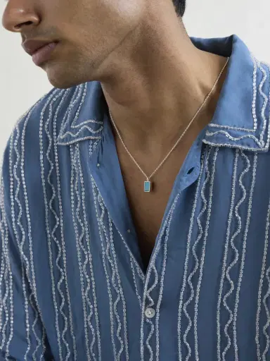 Mikia Rectangle Sterling Silver Turquoise Necklace - Men | Thumbnail 2 Mikia Rectangle Sterling Silver Turquoise Necklace - Men | Thumbnail 2