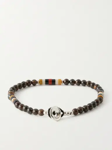 Mikia Sterling Silver Bronzite and Jasper Beaded Bracelet - Men | Thumbnail 3 Mikia Sterling Silver Bronzite and Jasper Beaded Bracelet - Men | Thumbnail 3