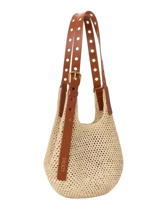 x Paula 's Ibiza Small Punch Hole Hobo Bag in Raffia and Leather x Paula 's Ibiza Small Punch Hole Hobo Bag in Raffia and Leather