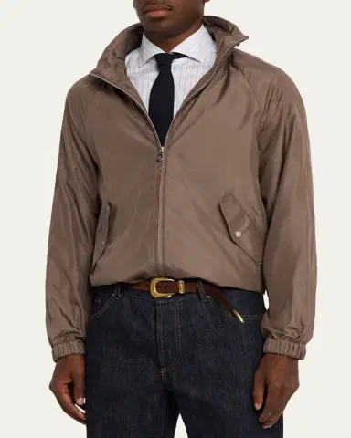 Brunello Cucinelli Men's Unlined Hooded Full-Zip Jacket | Thumbnail 4 Brunello Cucinelli Men's Unlined Hooded Full-Zip Jacket | Thumbnail 4