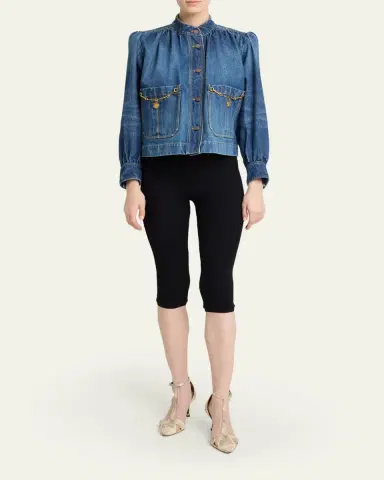 Chloé Horse-Pendant Gathered Denim Jacket | Thumbnail 2 Chloé Horse-Pendant Gathered Denim Jacket | Thumbnail 2