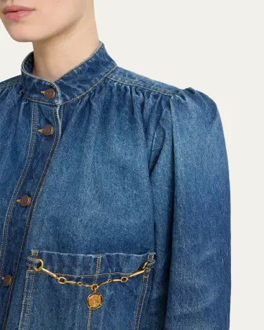 Chloé Horse-Pendant Gathered Denim Jacket | Thumbnail 5 Chloé Horse-Pendant Gathered Denim Jacket | Thumbnail 5