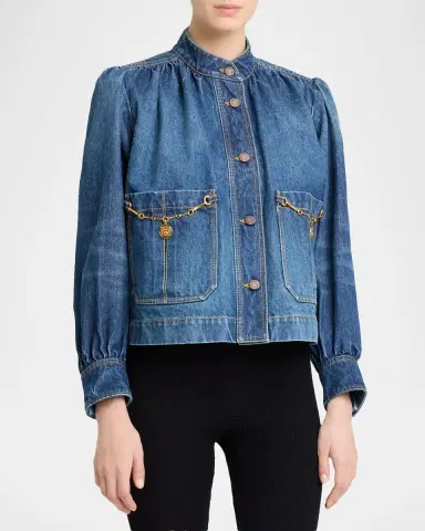Chloé Horse-Pendant Gathered Denim Jacket | Thumbnail 8 Chloé Horse-Pendant Gathered Denim Jacket | Thumbnail 8