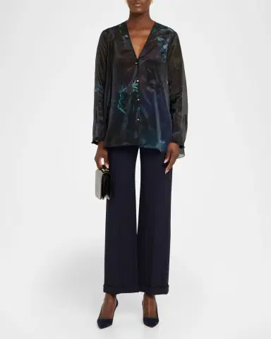 Giorgio Armani Shimmering Floral Charmeuse Button-Down Shirt | Thumbnail 6 Giorgio Armani Shimmering Floral Charmeuse Button-Down Shirt | Thumbnail 6