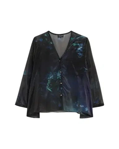 Giorgio Armani Shimmering Floral Charmeuse Button-Down Shirt | Thumbnail 1 Giorgio Armani Shimmering Floral Charmeuse Button-Down Shirt | Thumbnail 1