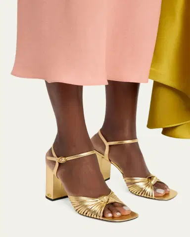 Valentino Garavani 90mm VLogo Anne Metallic Leather Block-Heel Sandals | Thumbnail 2 Valentino Garavani 90mm VLogo Anne Metallic Leather Block-Heel Sandals | Thumbnail 2