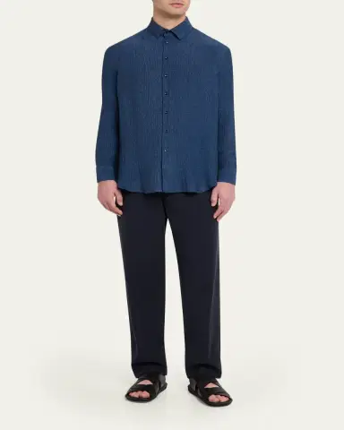 Giorgio Armani Men's Single-Pleat Linen Canvas Trousers | Thumbnail 2 Giorgio Armani Men's Single-Pleat Linen Canvas Trousers | Thumbnail 2