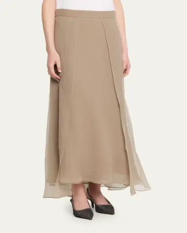 Brunello Cucinelli Crispy Silk Organza Overlay Midi Skirt | Thumbnail 4 Brunello Cucinelli Crispy Silk Organza Overlay Midi Skirt | Thumbnail 4