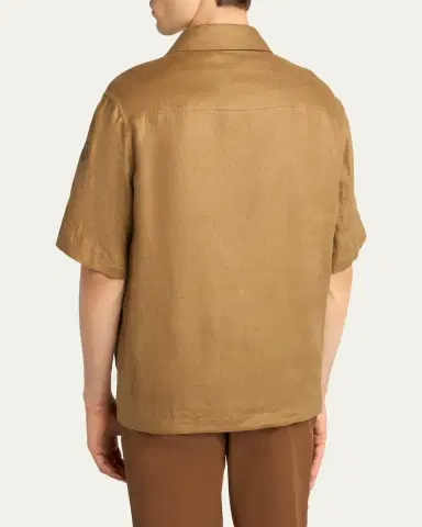 Moncler Men's Flax Short-Sleeve Utility Shirt | Thumbnail 3 Moncler Men's Flax Short-Sleeve Utility Shirt | Thumbnail 3