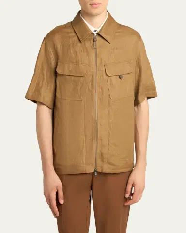 Moncler Men's Flax Short-Sleeve Utility Shirt | Thumbnail 4 Moncler Men's Flax Short-Sleeve Utility Shirt | Thumbnail 4
