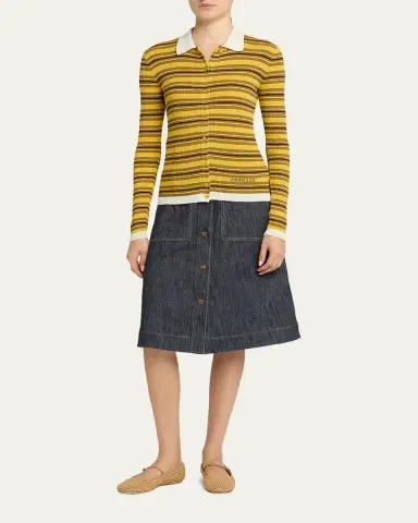 Moncler Stripe Long-Sleeve Polo Cardigan | Thumbnail 2 Moncler Stripe Long-Sleeve Polo Cardigan | Thumbnail 2