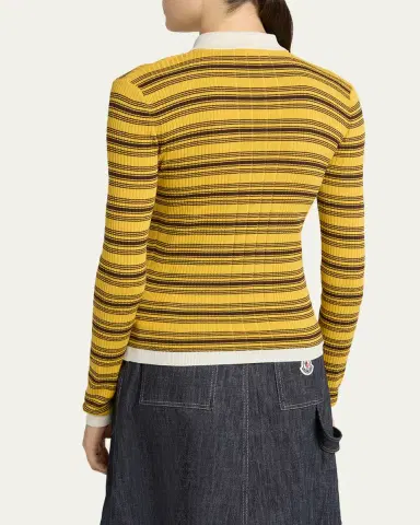 Moncler Stripe Long-Sleeve Polo Cardigan | Thumbnail 3 Moncler Stripe Long-Sleeve Polo Cardigan | Thumbnail 3