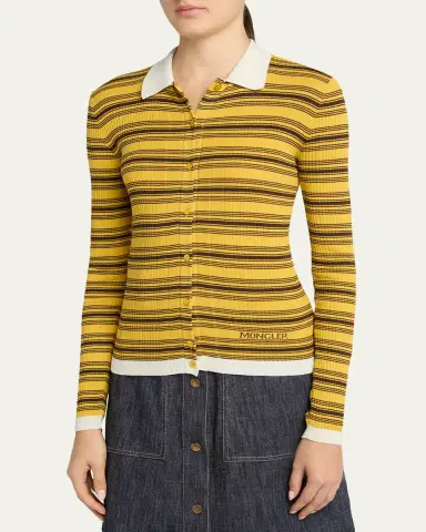 Moncler Stripe Long-Sleeve Polo Cardigan | Thumbnail 4 Moncler Stripe Long-Sleeve Polo Cardigan | Thumbnail 4