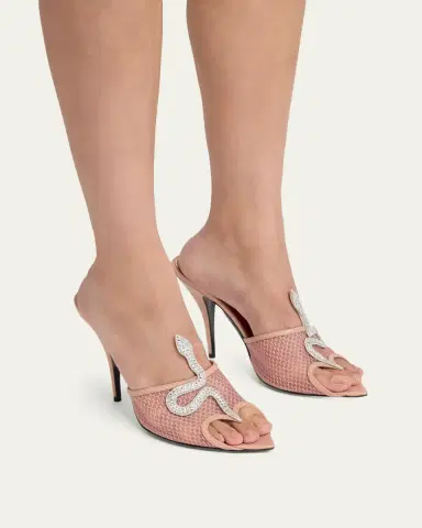 Valentino Garavani 105mm Embellished Snake Leather Mesh Mule Pumps | Thumbnail 2 Valentino Garavani 105mm Embellished Snake Leather Mesh Mule Pumps | Thumbnail 2