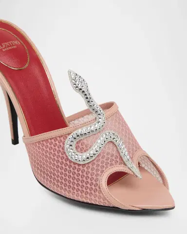 Valentino Garavani 105mm Embellished Snake Leather Mesh Mule Pumps | Thumbnail 9 Valentino Garavani 105mm Embellished Snake Leather Mesh Mule Pumps | Thumbnail 9