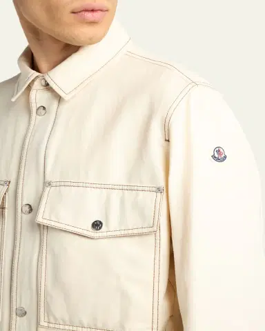 Moncler Men's Watagua Cotton and Flax Snap-Front Shirt Jacket | Thumbnail 5 Moncler Men's Watagua Cotton and Flax Snap-Front Shirt Jacket | Thumbnail 5
